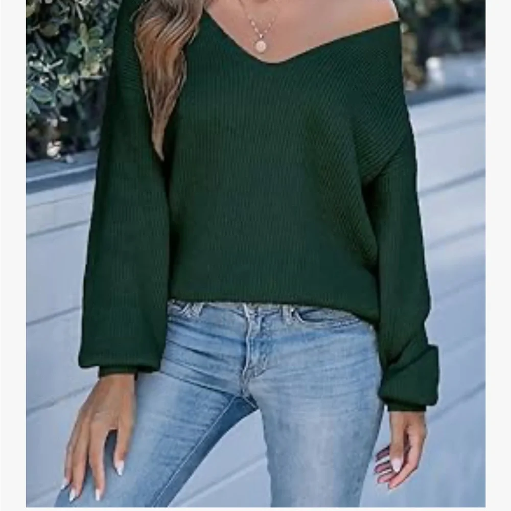 NWT Cupshe Green V-Neck Sweater with Bow DetailS5